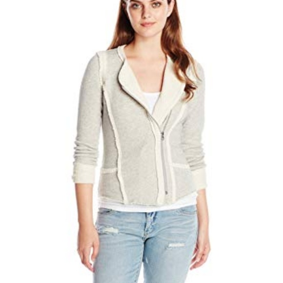 SOLD: Lucky Brand Gray Raw Edge Cotton Moto Jacket - Picture 2 of 8